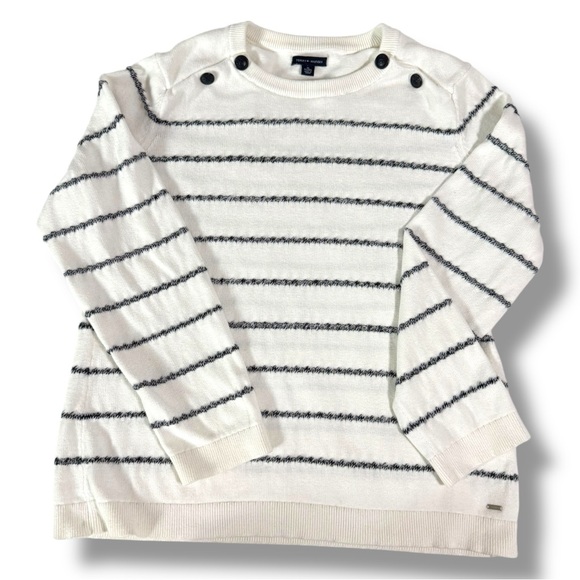Tommy Hilfiger White and Black Striped Sweater - Picture 1 of 7